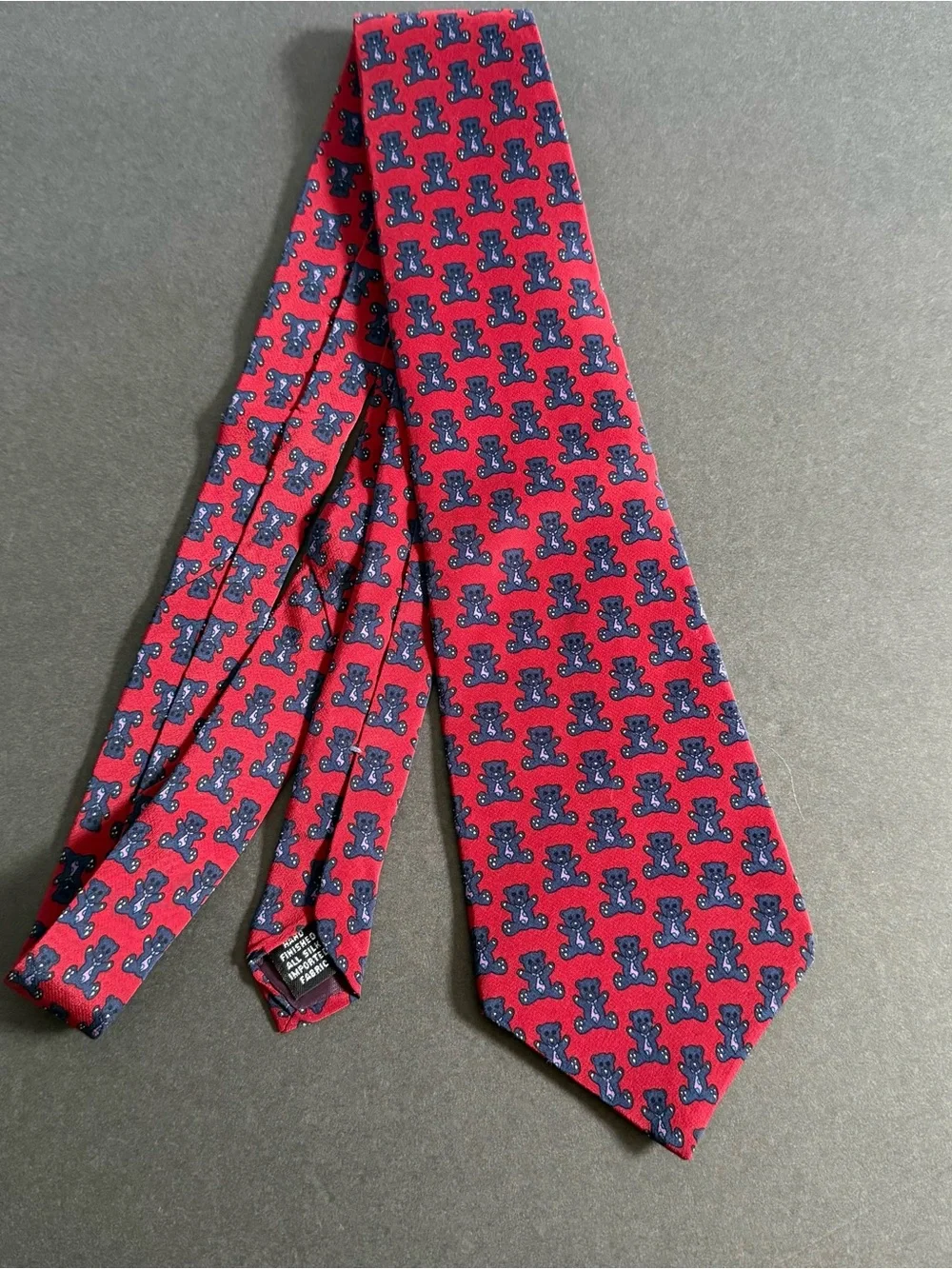 Red Men's Tie with Navy Teddy Bear Motif Novelty Fun Silk Collectible